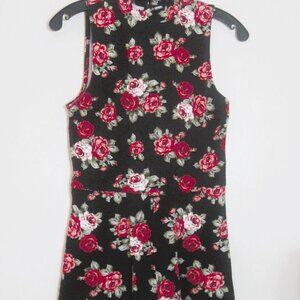 FOREVER 21-Women's Size M Sleeveless Romper-Black W/Rose Buttons In Back-Spandex